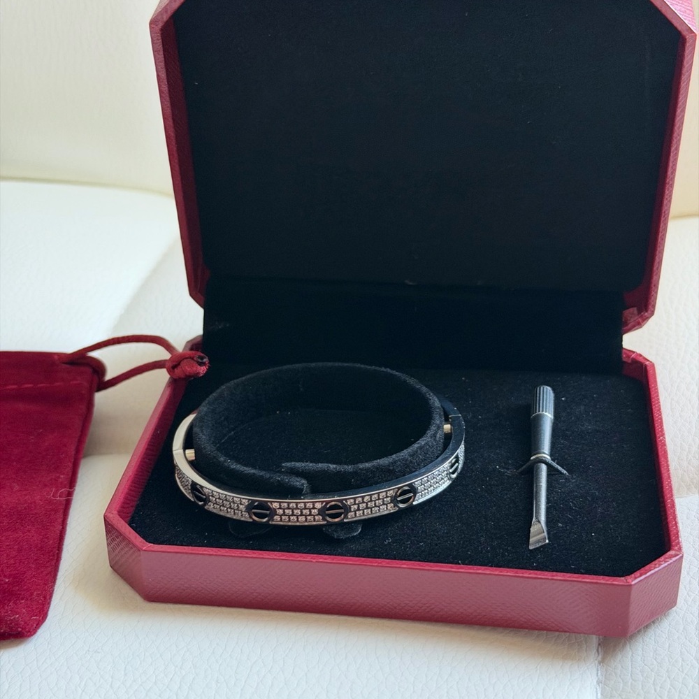 New/Unworn Medium Love Bracelet Diamond-Paved, Ceramic Size 16